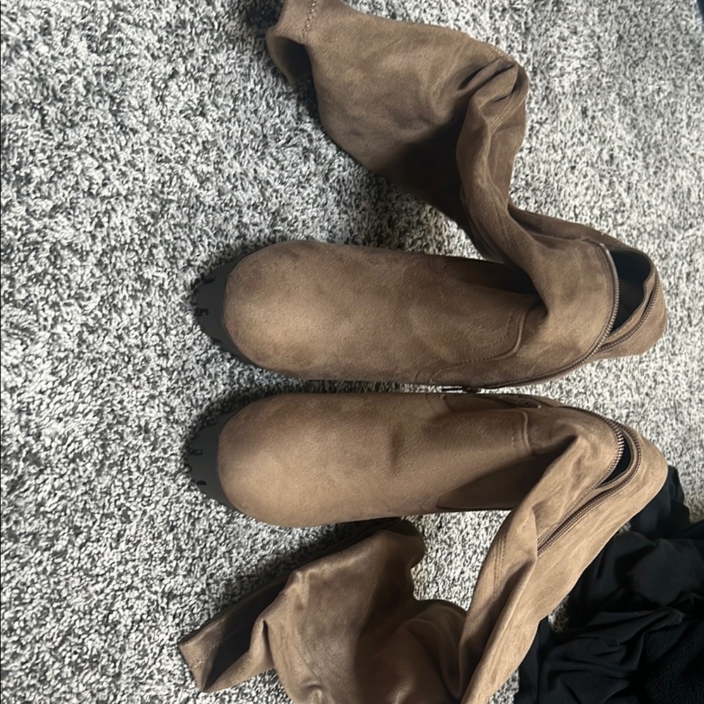 Brown Suede Over-the-Knee Boots